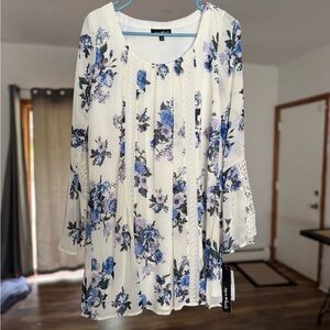 Sequin Hearts Blue and White Bell Sleeve Sundress